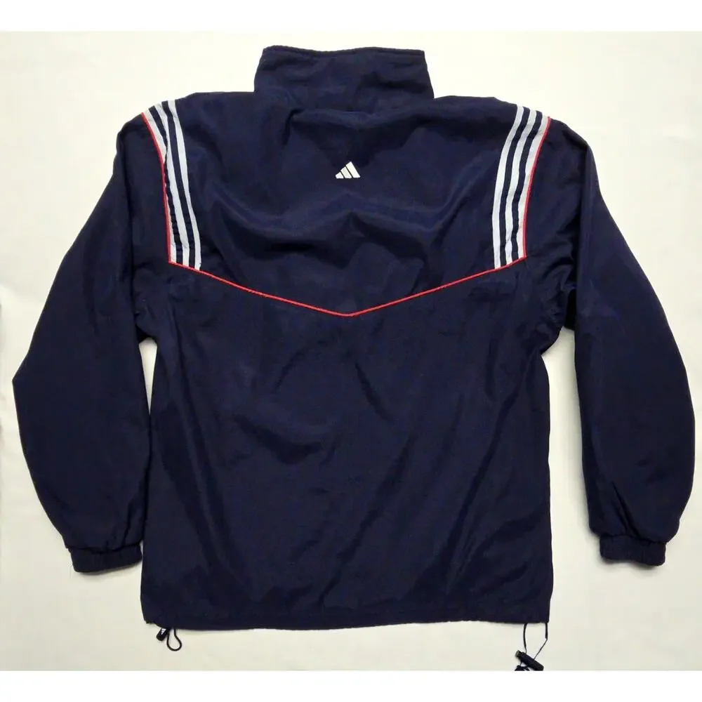 Vintage Adidas Mens Windbreaker Jacket Navy Red Stripes Full Zip XL Track Jacket